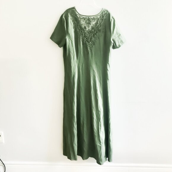 Sage Green Casual Maxi Dress With Lace Details - Picture 1 of 4